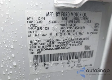 2011 Ford Edge Limited from USA, damaged, VIN 2FMDK4KC8BBA60034
